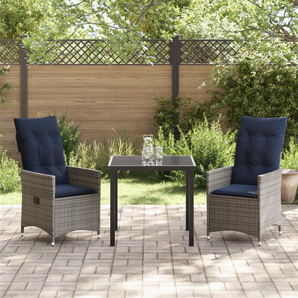 Grote foto vidaxl 3 delige tuinset met kussens grijs poly rattan tuin en terras tuinmeubelen