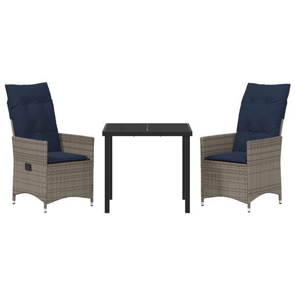 Grote foto vidaxl 3 delige tuinset met kussens grijs poly rattan tuin en terras tuinmeubelen