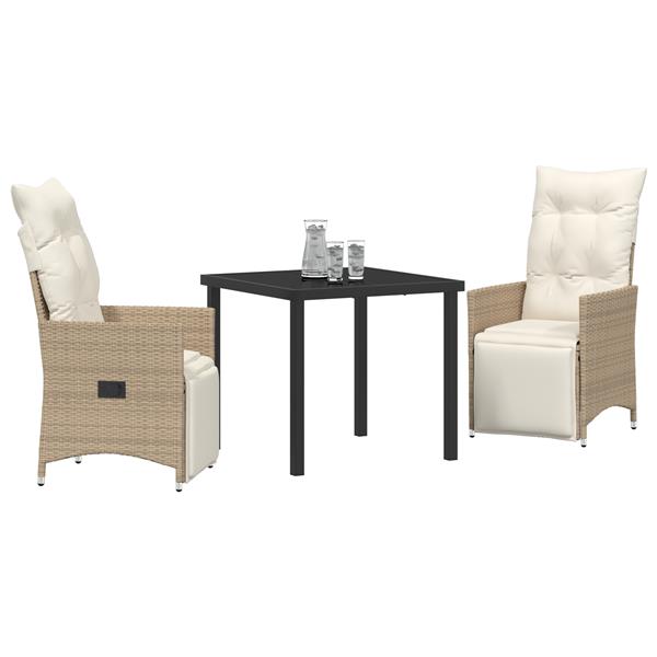 Grote foto vidaxl 3 delige tuinset met kussens voor buiten beige poly rattan tuin en terras tuinmeubelen