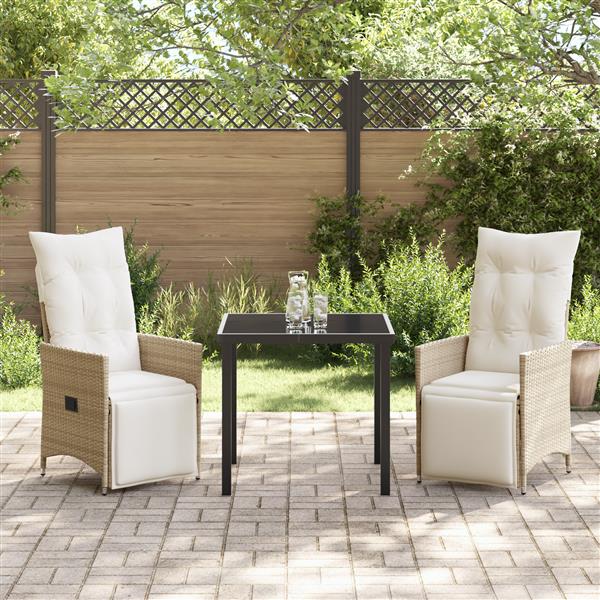 Grote foto vidaxl 3 delige tuinset met kussens voor buiten beige poly rattan tuin en terras tuinmeubelen
