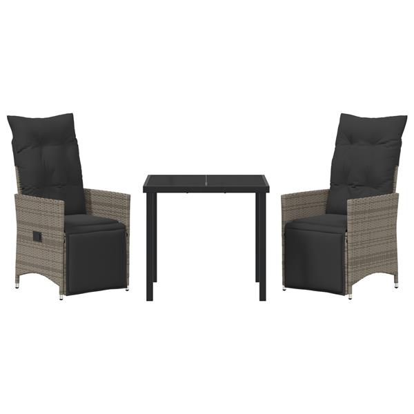 Grote foto vidaxl 3 delige tuin eettafel set met kussens grijs poly rattan tuin en terras tuinmeubelen