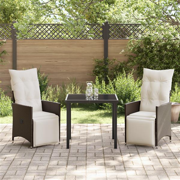 Grote foto vidaxl 3 delige tuin eetset met kussens bruin poly rattan tuin en terras tuinmeubelen