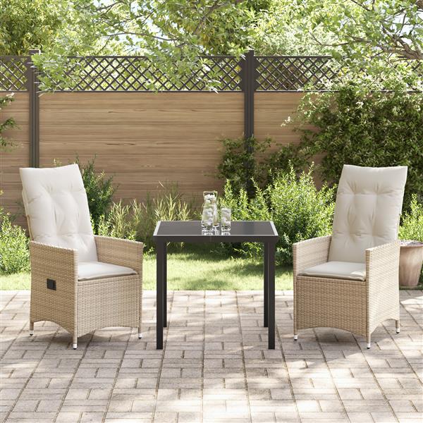 Grote foto vidaxl 3 delige tuinset met kussens in beige poly rattan tuin en terras tuinmeubelen