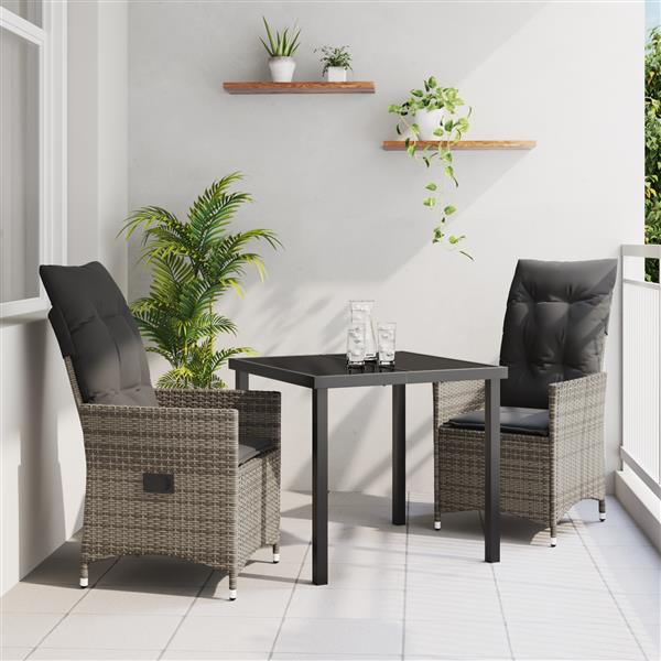 Grote foto vidaxl 3 delige tuinset met kussens grijs poly rattan tuin en terras tuinmeubelen