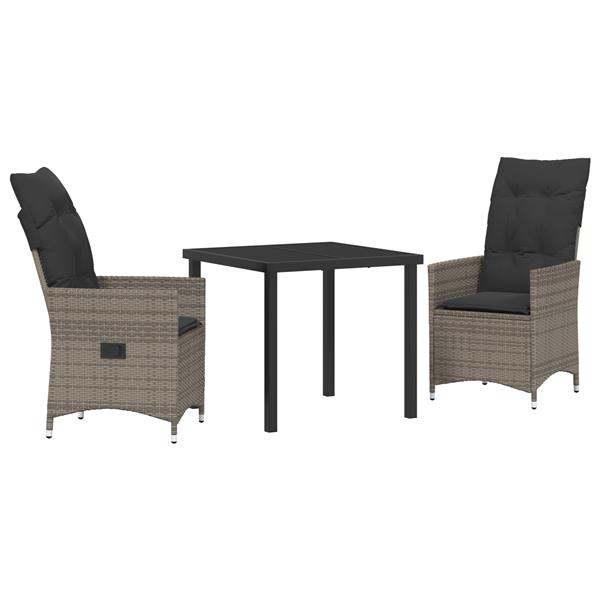 Grote foto vidaxl 3 delige tuinset met kussens grijs poly rattan tuin en terras tuinmeubelen