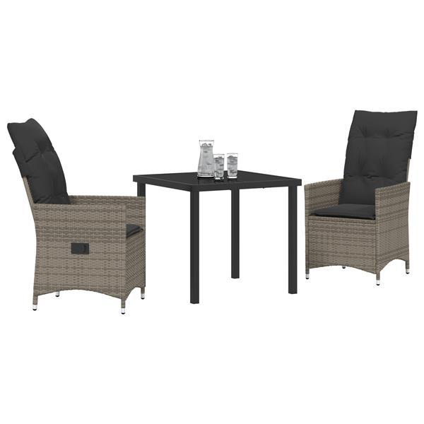 Grote foto vidaxl 3 delige tuinset met kussens grijs poly rattan tuin en terras tuinmeubelen