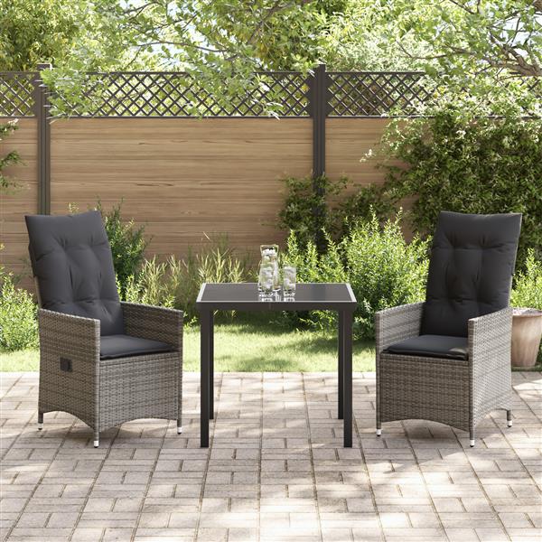 Grote foto vidaxl 3 delige tuinset met kussens grijs poly rattan tuin en terras tuinmeubelen