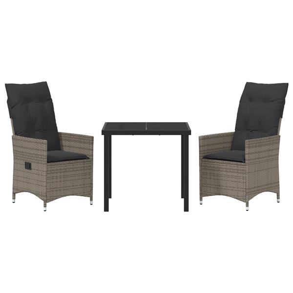 Grote foto vidaxl 3 delige tuinset met kussens grijs poly rattan tuin en terras tuinmeubelen