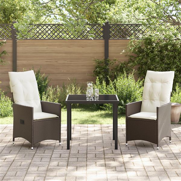 Grote foto vidaxl 3 delige tuin eettafelset met kussens bruin poly rattan tuin en terras tuinmeubelen