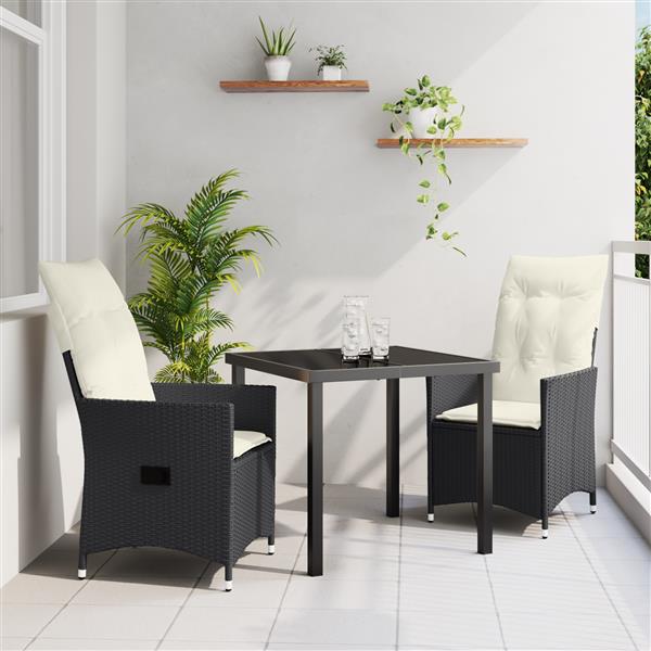 Grote foto vidaxl 3 delige tuin eetset met kussens zwart poly rattan tuin en terras tuinmeubelen