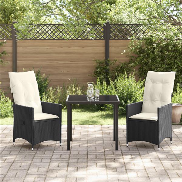 Grote foto vidaxl 3 delige tuin eetset met kussens zwart poly rattan tuin en terras tuinmeubelen