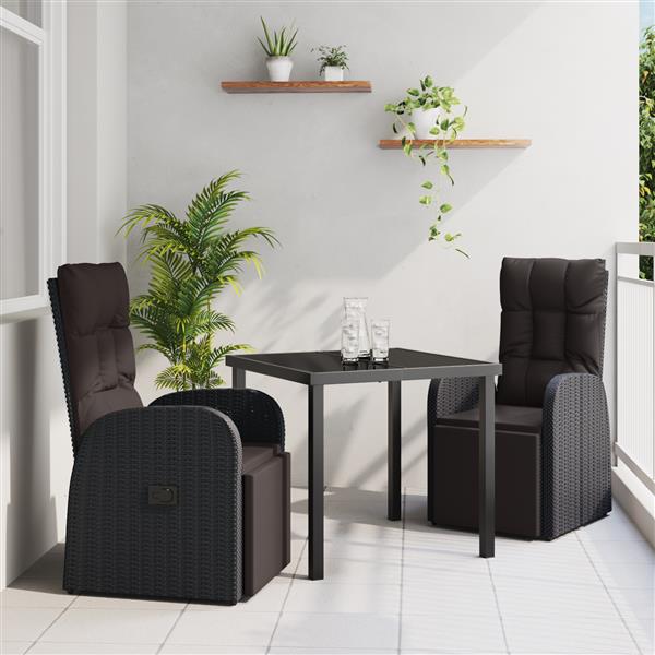 Grote foto vidaxl 3 delige tuin eetset met kussens zwart poly rattan tuin en terras tuinmeubelen
