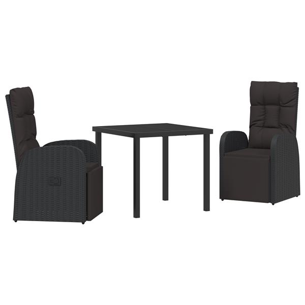 Grote foto vidaxl 3 delige tuin eetset met kussens zwart poly rattan tuin en terras tuinmeubelen
