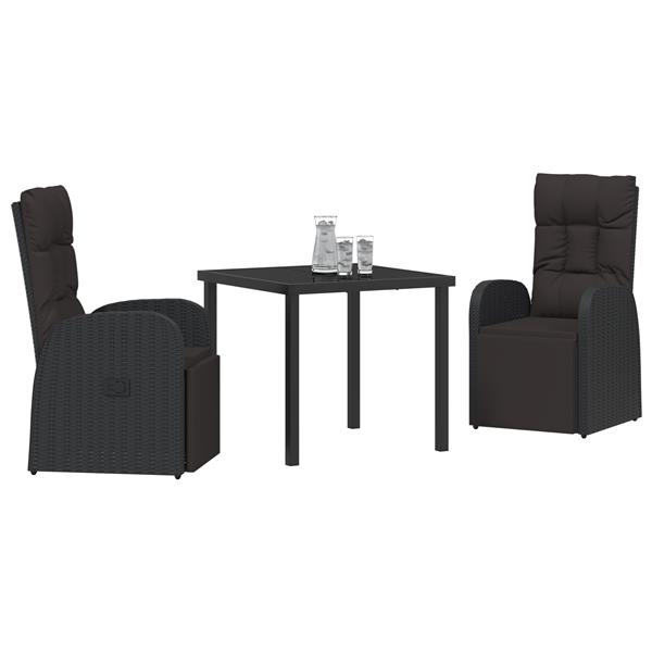 Grote foto vidaxl 3 delige tuin eetset met kussens zwart poly rattan tuin en terras tuinmeubelen