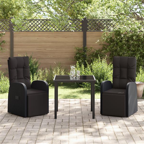 Grote foto vidaxl 3 delige tuin eetset met kussens zwart poly rattan tuin en terras tuinmeubelen