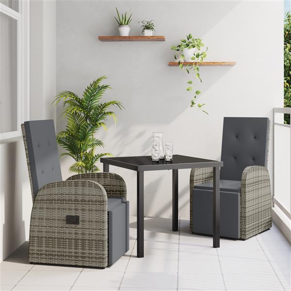 Grote foto vidaxl 3 delige tuinset met kussens grijs poly rattan tuin en terras tuinmeubelen