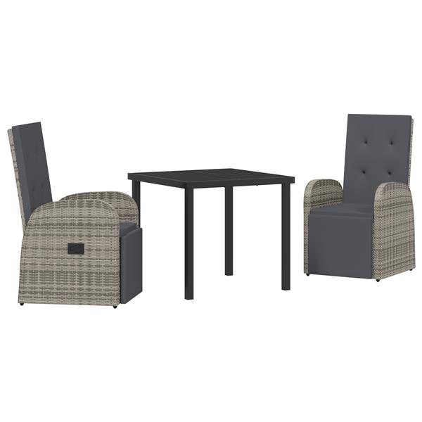 Grote foto vidaxl 3 delige tuinset met kussens grijs poly rattan tuin en terras tuinmeubelen