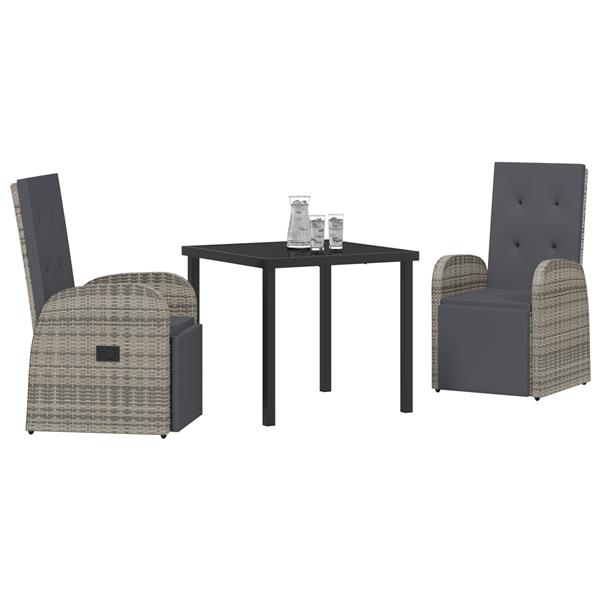 Grote foto vidaxl 3 delige tuinset met kussens grijs poly rattan tuin en terras tuinmeubelen