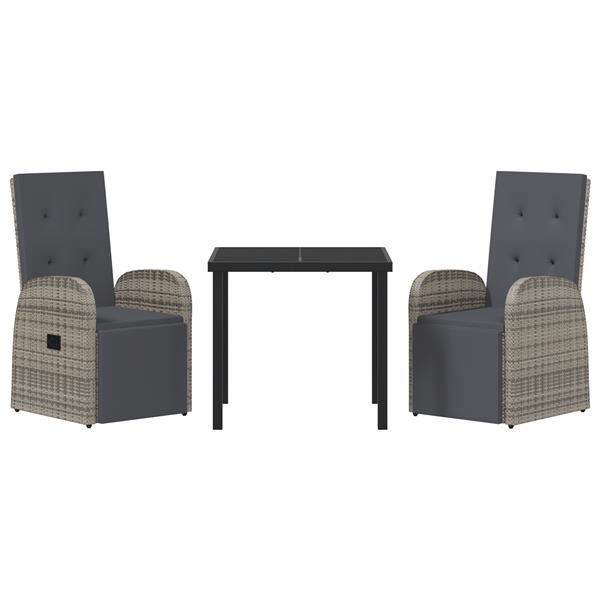 Grote foto vidaxl 3 delige tuinset met kussens grijs poly rattan tuin en terras tuinmeubelen