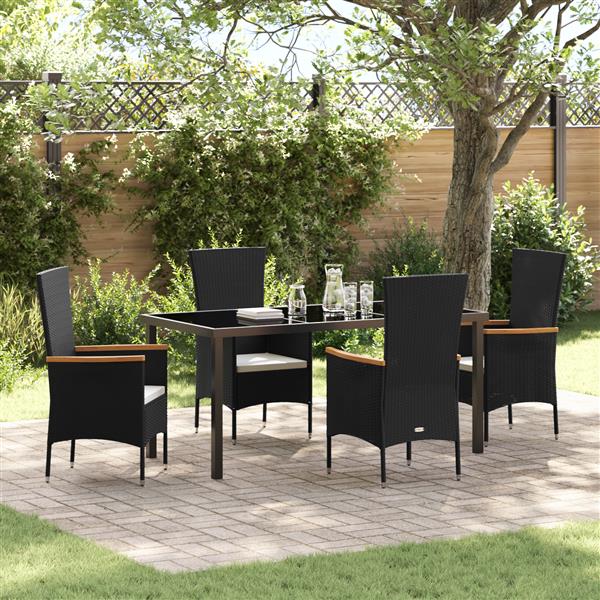 Grote foto vidaxl 5 delige tuinset met kussens zwart poly rattan tuin en terras tuinmeubelen