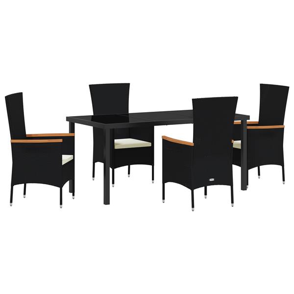 Grote foto vidaxl 5 delige tuinset met kussens zwart poly rattan tuin en terras tuinmeubelen