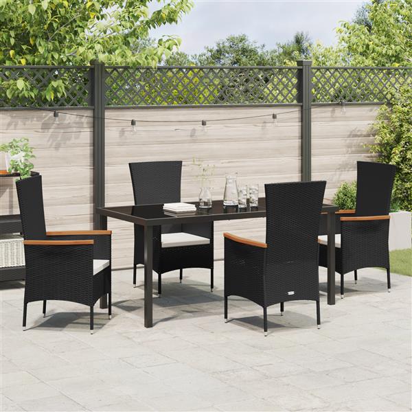 Grote foto vidaxl 5 delige tuinset met kussens zwart poly rattan tuin en terras tuinmeubelen