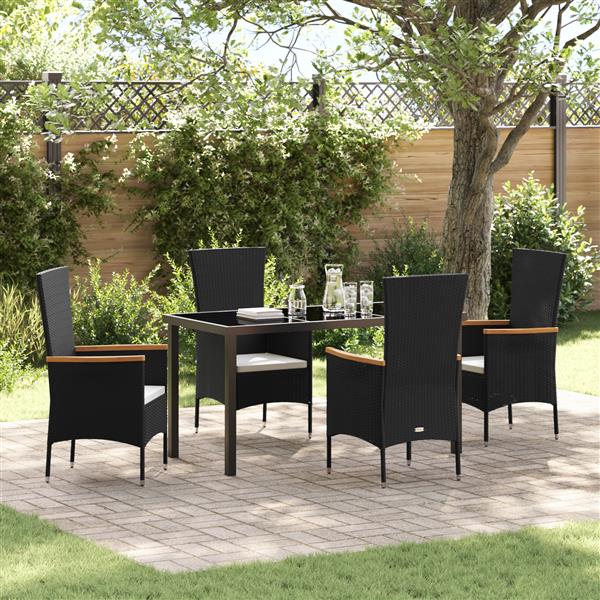 Grote foto vidaxl 5 delige set tuin eettafel met kussens zwart poly rattan tuin en terras tuinmeubelen