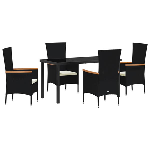 Grote foto vidaxl 5 delige set tuin eettafel met kussens zwart poly rattan tuin en terras tuinmeubelen