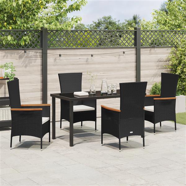 Grote foto vidaxl 5 delige set tuin eettafel met kussens zwart poly rattan tuin en terras tuinmeubelen