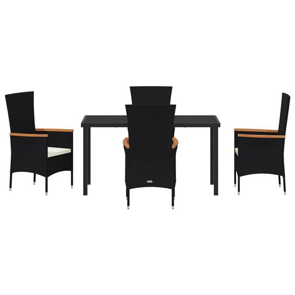 Grote foto vidaxl 5 delige set tuin eettafel met kussens zwart poly rattan tuin en terras tuinmeubelen