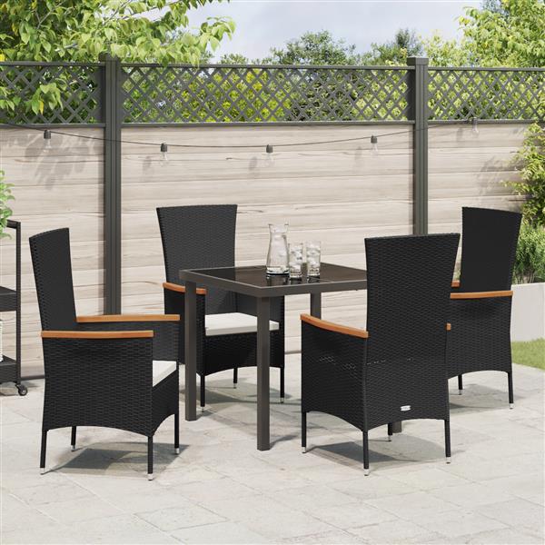 Grote foto vidaxl 5 delige tuinset met kussens zwart poly rattan tuin en terras tuinmeubelen