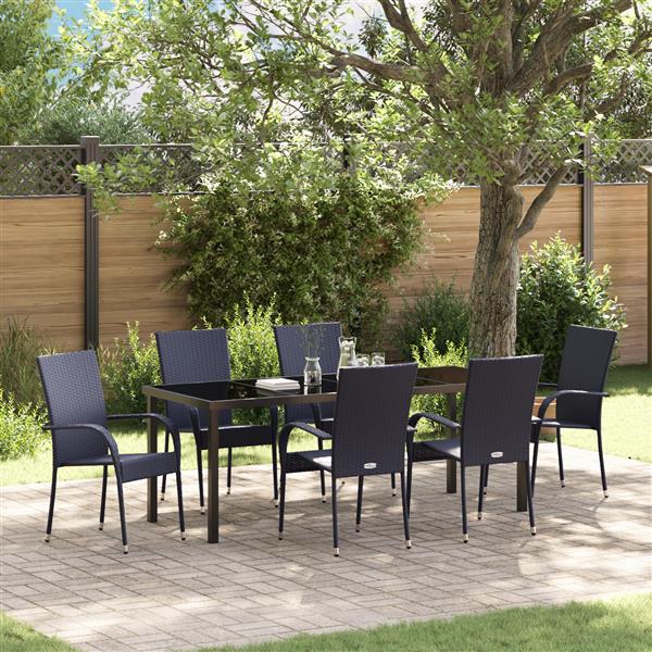 Grote foto vidaxl 7 delige tuinset zwart poly rattan tuin en terras tuinmeubelen