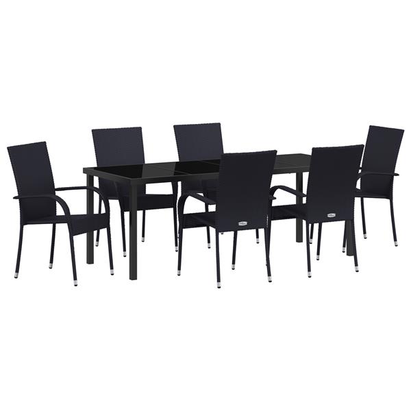 Grote foto vidaxl 7 delige tuinset zwart poly rattan tuin en terras tuinmeubelen