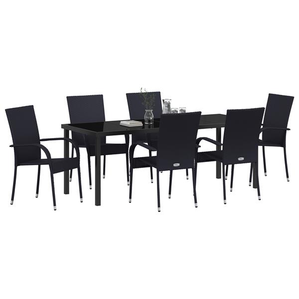 Grote foto vidaxl 7 delige tuinset zwart poly rattan tuin en terras tuinmeubelen