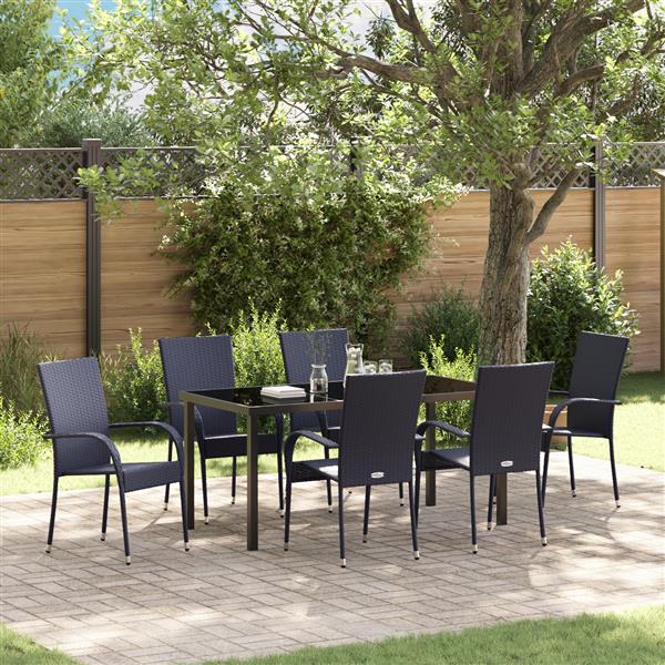 Grote foto vidaxl 7 delige tuinset zwart poly rattan tuin en terras tuinmeubelen