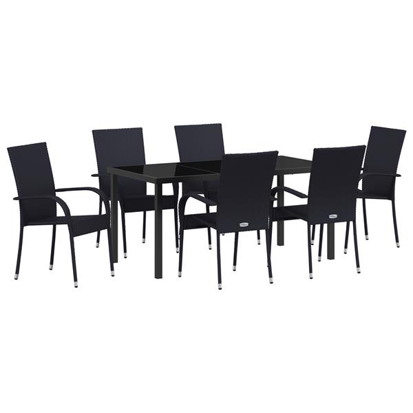 Grote foto vidaxl 7 delige tuinset zwart poly rattan tuin en terras tuinmeubelen