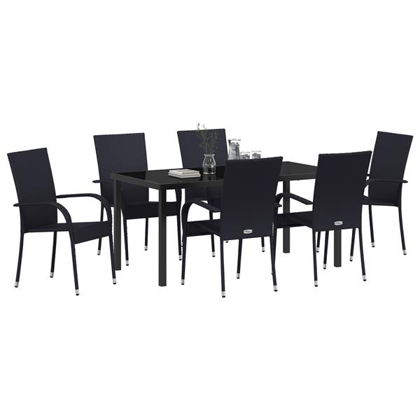 Grote foto vidaxl 7 delige tuinset zwart poly rattan tuin en terras tuinmeubelen