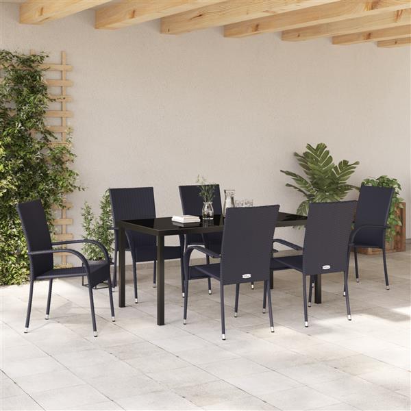 Grote foto vidaxl 7 delige tuinset zwart poly rattan tuin en terras tuinmeubelen