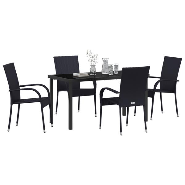 Grote foto vidaxl 5 delige tuin eettafel set zwart poly rattan tuin en terras tuinmeubelen