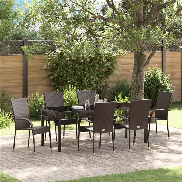 Grote foto vidaxl 7 delige tuinset met bruine poly rattan tuin en terras tuinmeubelen