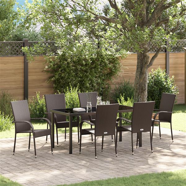 Grote foto vidaxl 7 delige tuin eetset bruin poly rattan tuin en terras tuinmeubelen
