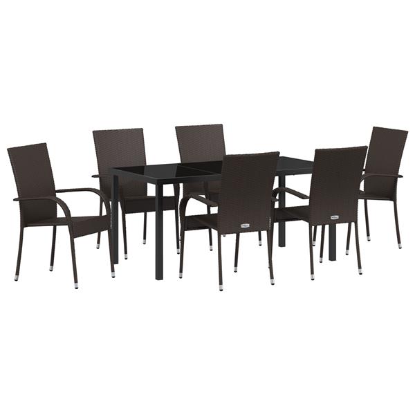 Grote foto vidaxl 7 delige tuin eetset bruin poly rattan tuin en terras tuinmeubelen