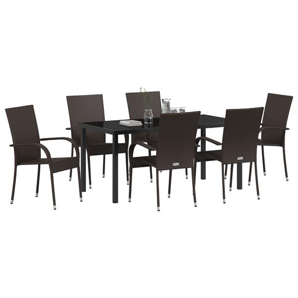 Grote foto vidaxl 7 delige tuin eetset bruin poly rattan tuin en terras tuinmeubelen