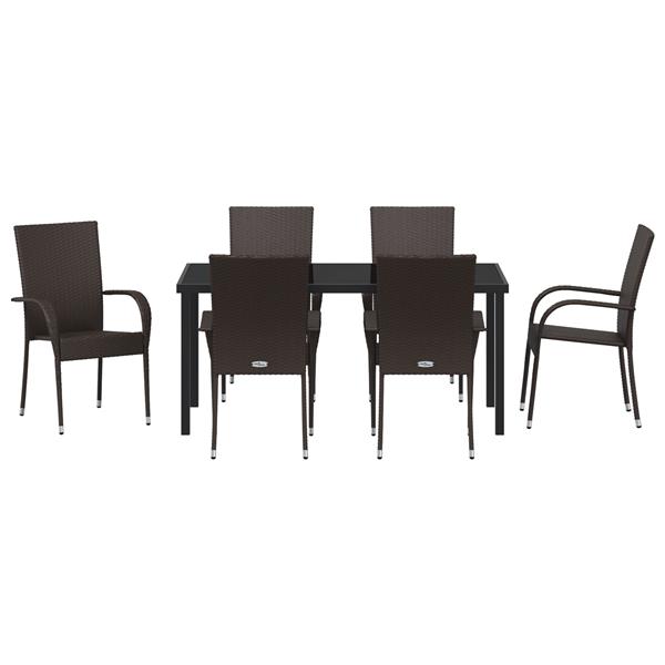 Grote foto vidaxl 7 delige tuin eetset bruin poly rattan tuin en terras tuinmeubelen