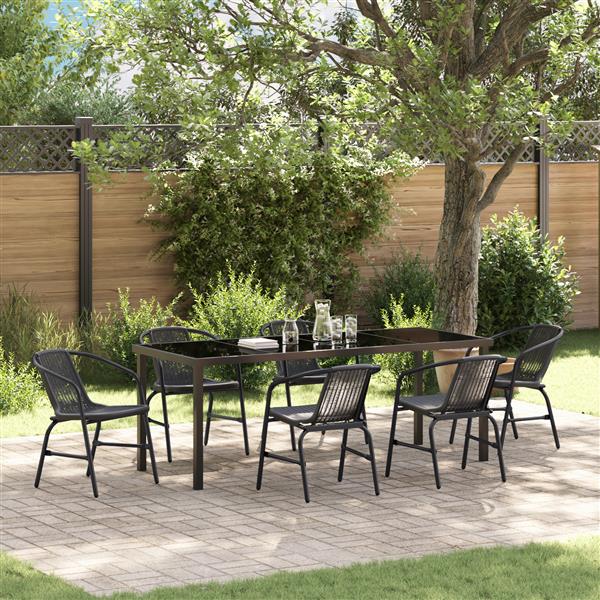 Grote foto vidaxl 7 delige tuinset zwart poly rattan tuin en terras tuinmeubelen