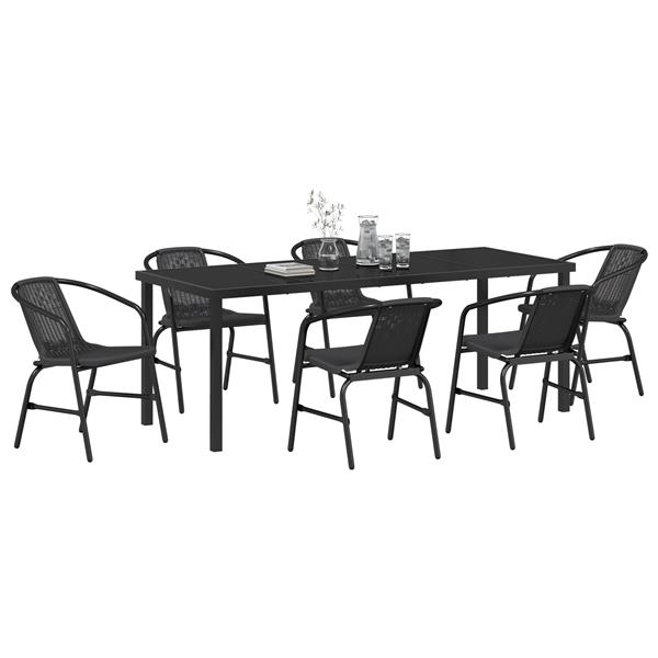 Grote foto vidaxl 7 delige tuinset zwart poly rattan tuin en terras tuinmeubelen