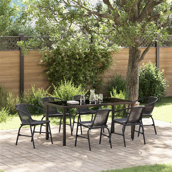 Grote foto vidaxl 7 delige tuin eetset zwart poly rattan tuin en terras tuinmeubelen