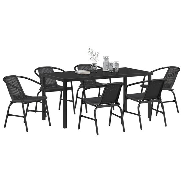 Grote foto vidaxl 7 delige tuin eetset zwart poly rattan tuin en terras tuinmeubelen