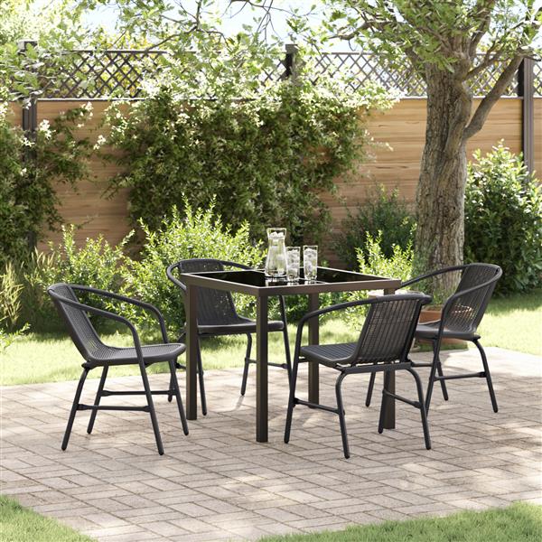 Grote foto vidaxl 5 delige tuin eetset zwart poly riet tuin en terras tuinmeubelen