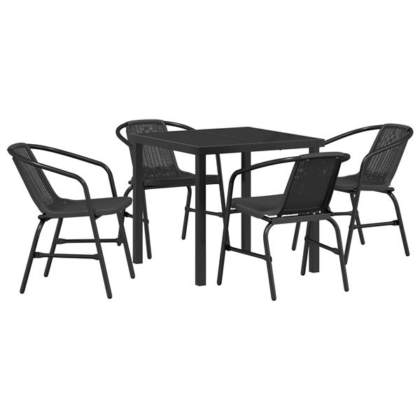 Grote foto vidaxl 5 delige tuin eetset zwart poly riet tuin en terras tuinmeubelen
